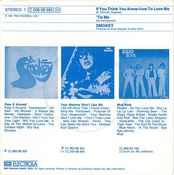 Smokie : If You Think You Know How To Love Me (7", Single)