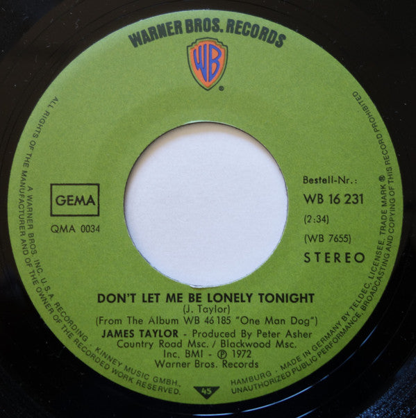 James Taylor (2) : Don't Let Me Be Lonely Tonight (7", Single)