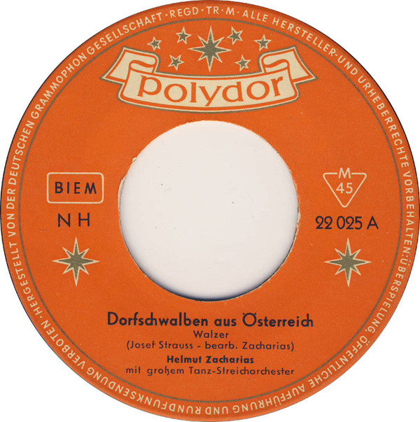 Helmut Zacharias Mit Seiner Tanz-Besetzung : Dorfschwalben Aus Österreich (7", Single, Mono)