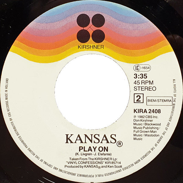 Kansas (2) : Play The Game Tonight (7", Single)