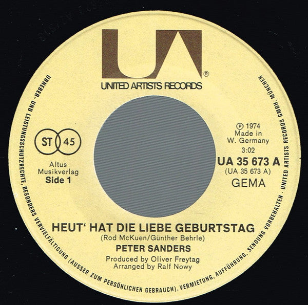 Peter Sanders (5) : Heute Hat Die Liebe Geburtstag / Ich Suche Susi (7", Single)