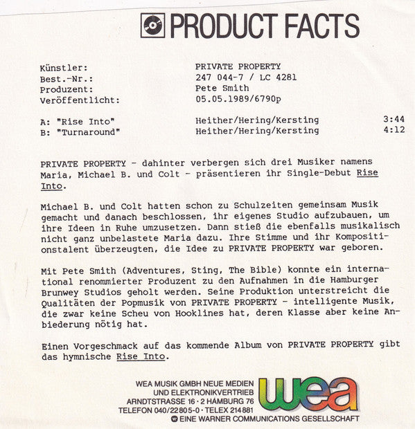 Private Property : Rise Into (7", Single)