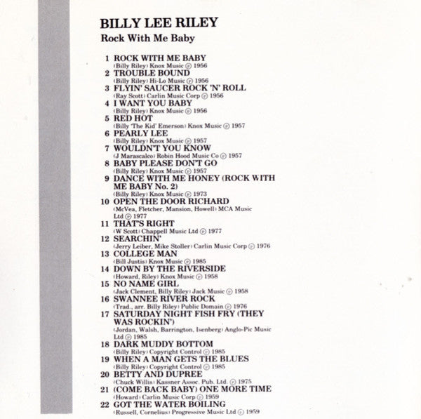 Billy Lee Riley : Rock With Me Baby (CD, Comp)