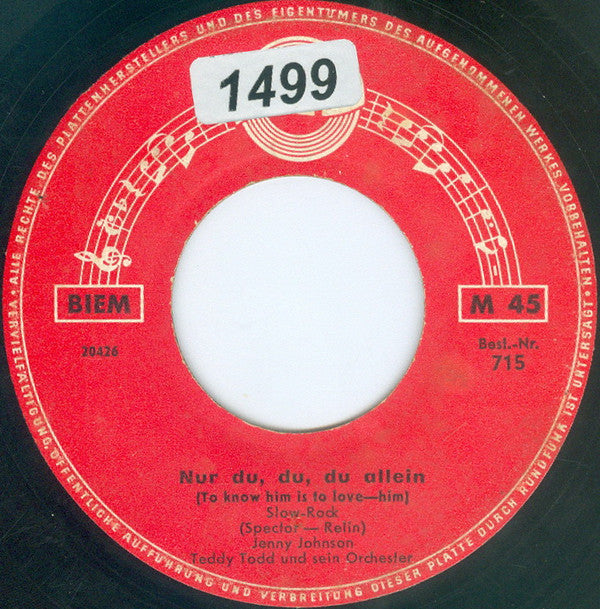 Jenny Johnson / Harry Graf : Nur Du, Du, Du Allein / Weiss Wie Schnee War Ihr Kleid (7", Single)