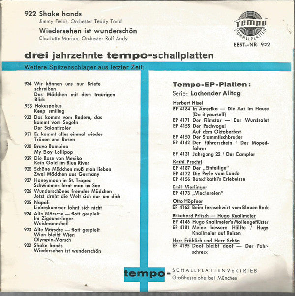 Jimmy Fields / Charlotte Marian : Shake Hands / Wiedersehen Ist Wunderschön (7", Single, Mono)
