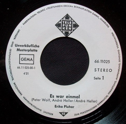 Erika Pluhar : Es War Einmal / Du Bist Wie Ein Lied (7", Single, Promo)