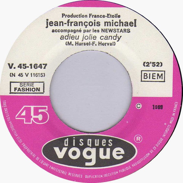 Jean-François Michael / Les Newstars : Adieu Jolie Candy / Francine (7")