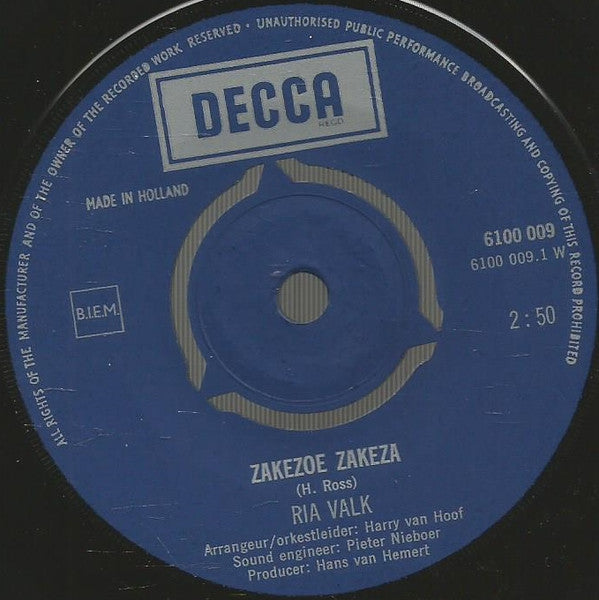 Ria Valk : Zakezoe Zakaza / Bumpediebump (7", Single)