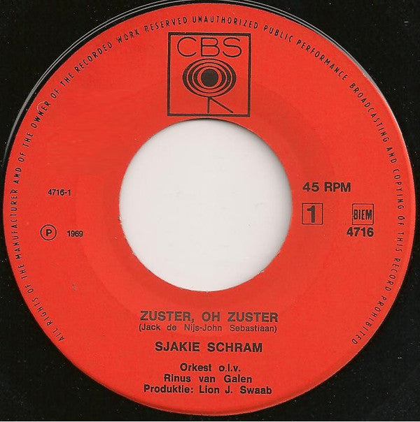 Sjakie Schram : Zuster, Oh Zuster (7", Single, Mono)