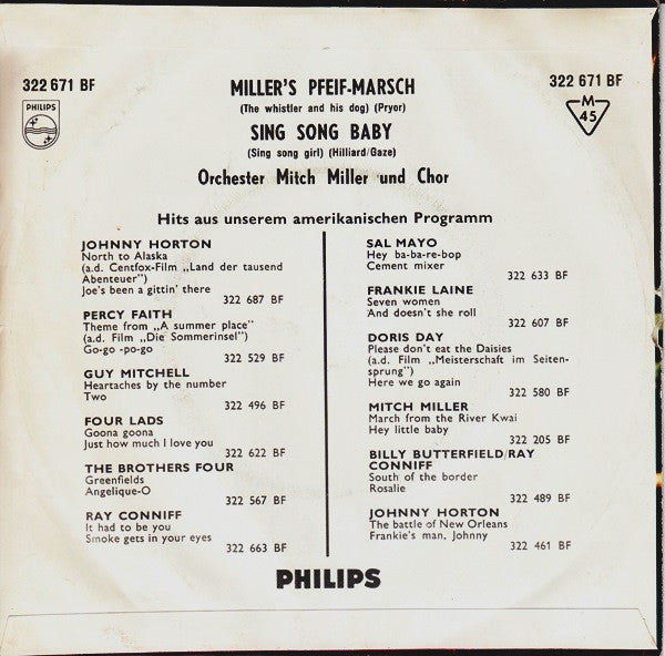 Mitch Miller And His Orchestra And Chorus : Mitch Miller's Pfeif-Marsch / Sing Song Baby (7", Single)