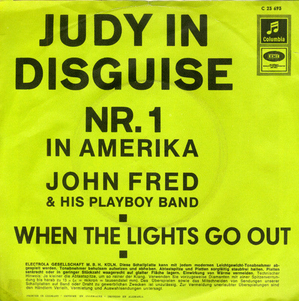 John Fred & His Playboy Band : Judy In Disguise / When The Lights Go Out (7", Single)