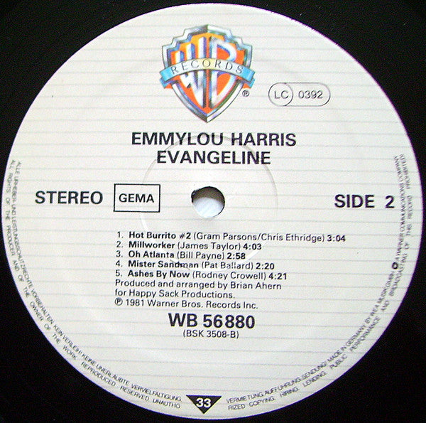Emmylou Harris : Evangeline (LP, Album)
