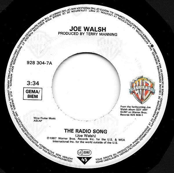 Joe Walsh : The Radio Song (7", Single)