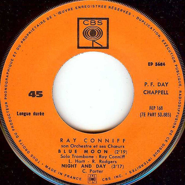 Ray Conniff And His Orchestra & Chorus : Blue Moon / Honeycomb / Night And Day / Etranger Au Paradis (7", EP, Mono)