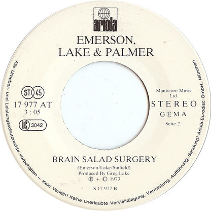 Emerson, Lake & Palmer : Fanfare For The Common Man / Brain Salad Surgery (7", Single)