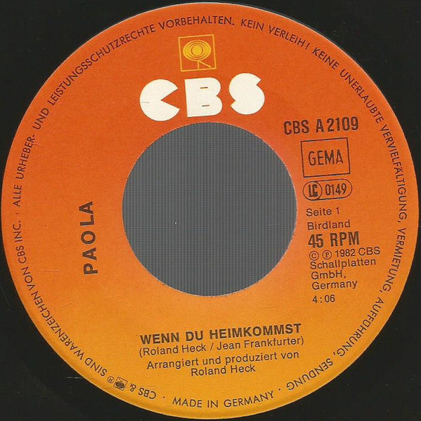 Paola (2) : Wenn Du Heimkommst (7", Single)