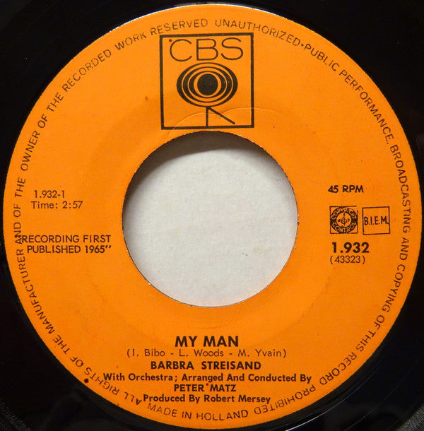 Barbra Streisand : My Man (7", Single)