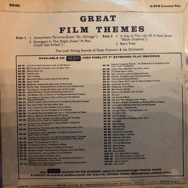 Dean Franconi Orchestra : Great Film Themes (7", EP)