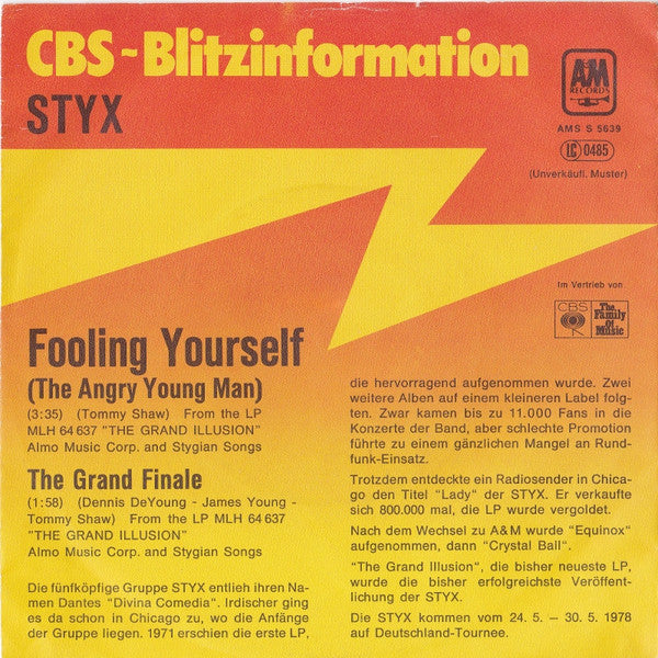 Styx : Fooling Yourself (7", Single, Promo)