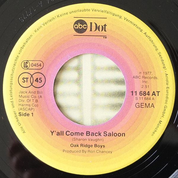 The Oak Ridge Boys : Y'all Come Back Saloon / Emmylou (7", Single)