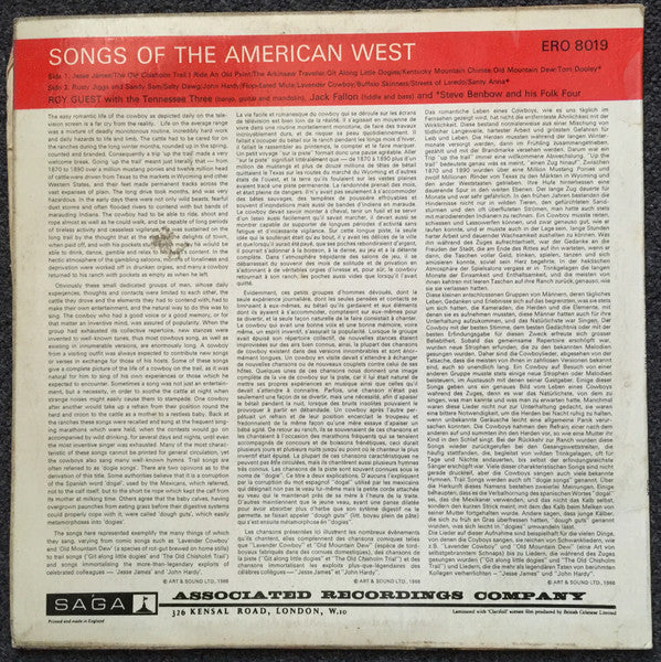 Roy Guest With  The Tennessee Three, Jack Fallon, Steve Benbow And His Folk Four : Songs Of The American West (LP, Mono)