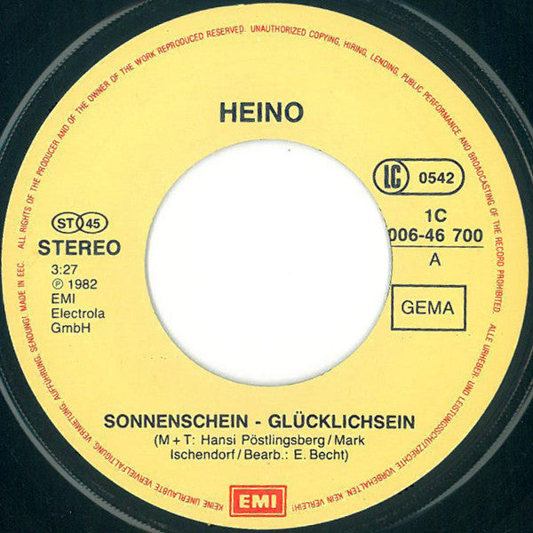 Heino : Sonnenschein - Glücklichsein (7", Single)