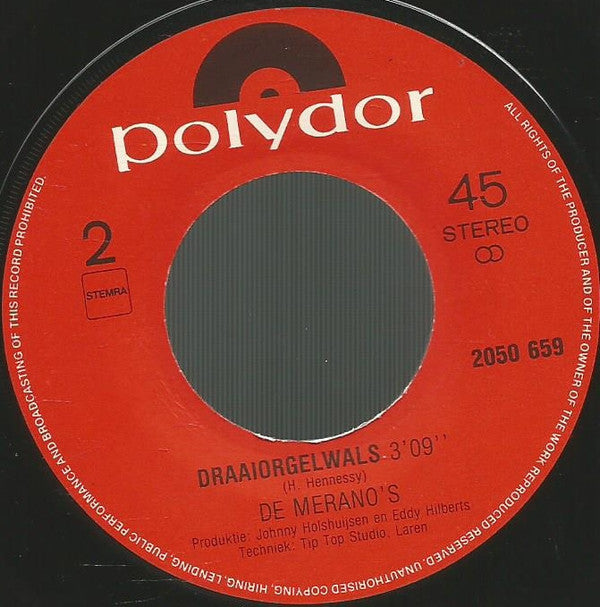 De Merano's : Op De Hoek Van De Straat / Draaiorgelwals (7", Single)