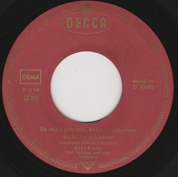 Billy Mo : Es Wird Gebeten, Beim Trompeten Nicht Zu Schießen (7", Single)