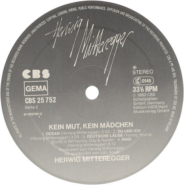 Herwig Mitteregger : Kein Mut - Kein Mädchen (LP, Album)