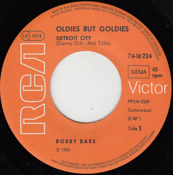 Bobby Bare : Detroit City (7", Single, Mono, RE)
