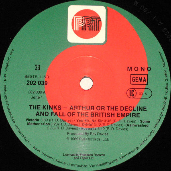 The Kinks : Arthur Or The Decline And Fall Of The British Empire (LP, Album, Mono, RE)
