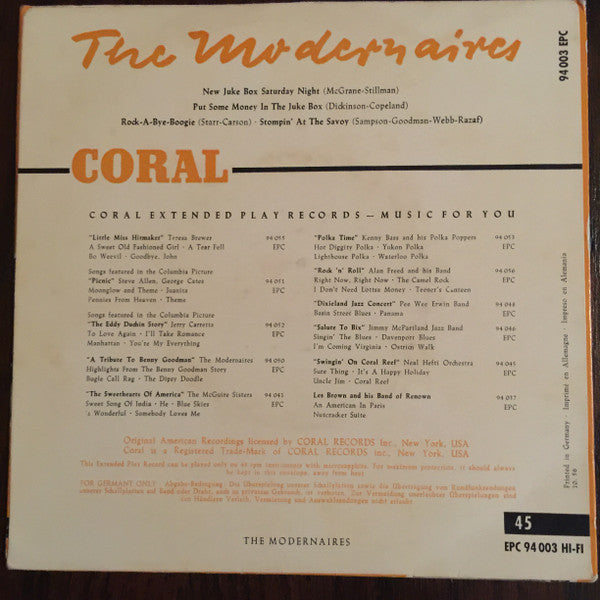 The Modernaires : New Juke Box Saturday Night (7", EP, Mono)