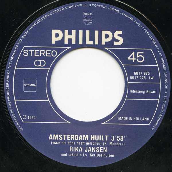 Rika Jansen : Amsterdam Huilt / M'n Wiegie Was Een Stijfselkissie (7", Single)