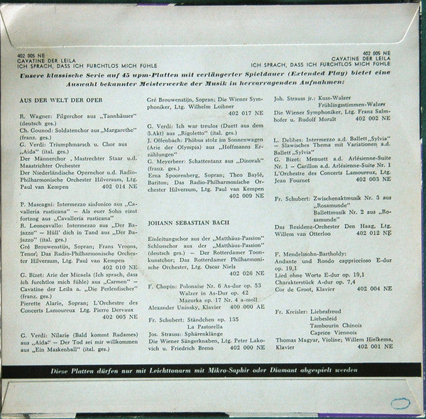 Pierrette Alarie : Cavatine Der Leila / Ich Sprach, Dass Ich Furchtlos Mich Fühle (7", EP, Mono)