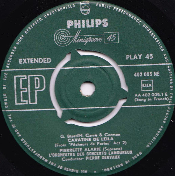 Pierrette Alarie : Cavatine Der Leila / Ich Sprach, Dass Ich Furchtlos Mich Fühle (7", EP, Mono)
