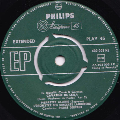 Pierrette Alarie : Cavatine Der Leila / Ich Sprach, Dass Ich Furchtlos Mich Fühle (7", EP, Mono)