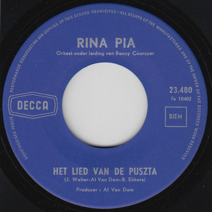 Rina Pia : Het Lied Van De Puszta / Cupido (7", Single, Mono)