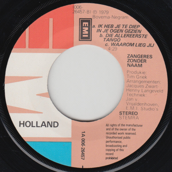 Zangeres Zonder Naam : Jongen (7")