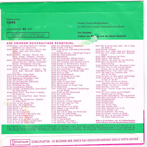 Trio Sorrento / Undine von Medvey Und Das Hansen-Quartett : Mustafa / Ein Schiff Wird Kommen (7", Single, Mono)