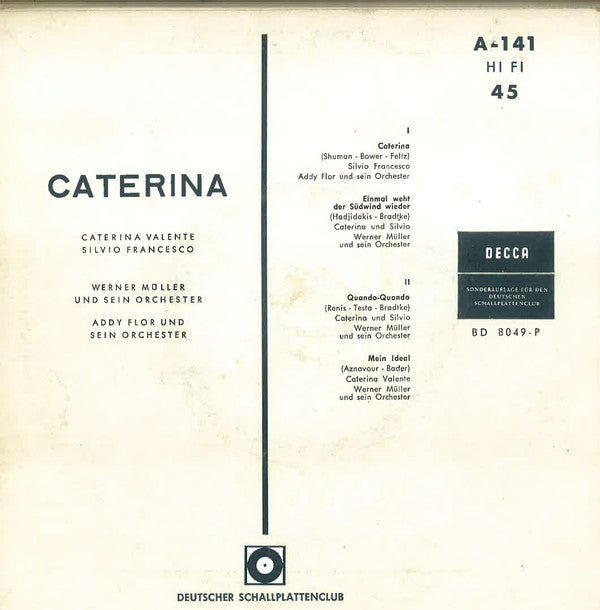 Caterina Valente, Silvio Francesco : Caterina (7", EP, Club)