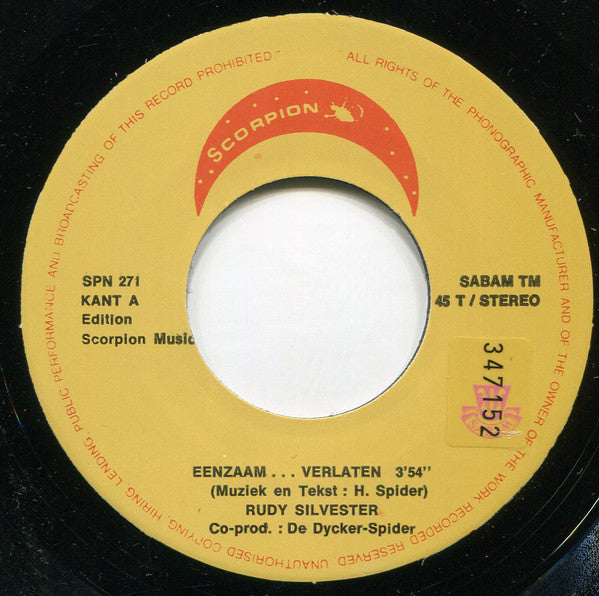 Rudy Silvester : Eenzaam Verlaten (7", Single)