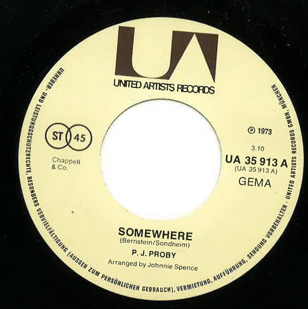 P.J. Proby : Somewhere (7", Single)