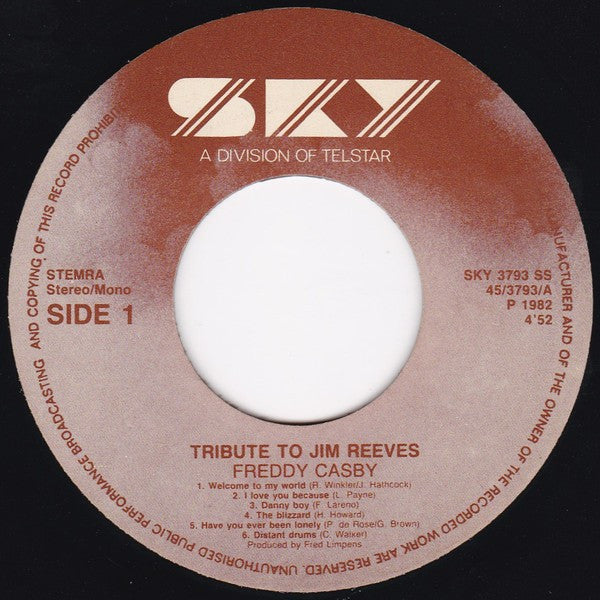 Freddy Casby : Tribute To Jim Reeves (7", Single, Mono)