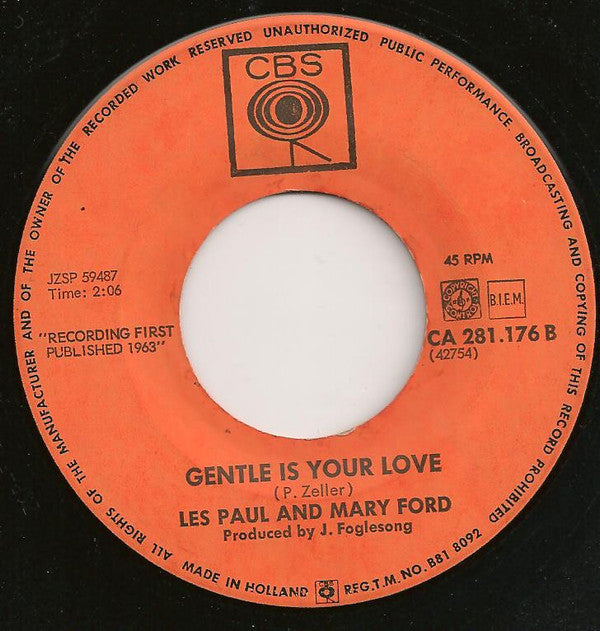 Les Paul & Mary Ford : Move Along Baby (Don't Waste My Time)/ Gentle Is Your Love (7", Single)