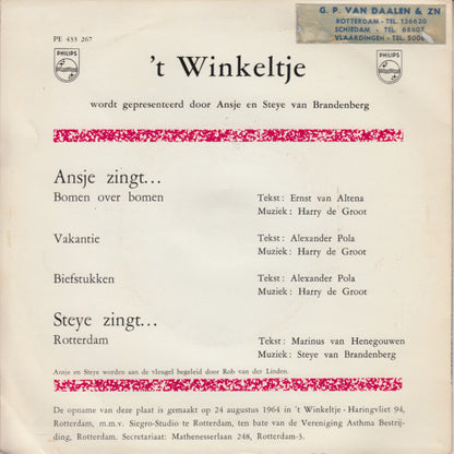 Ansje van Brandenberg En Steye van Brandenberg : Zingen In 't Winkeltje (7", EP, Mono)