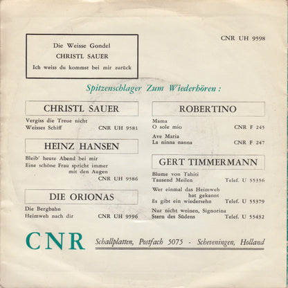 Christel Sauer : Die Weisse Gondel (7", Single)