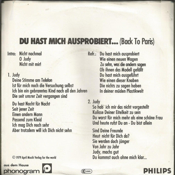 Peter Kirchberger : Du Hast Mich Ausprobiert Wie Einen Wagen (7", Single)