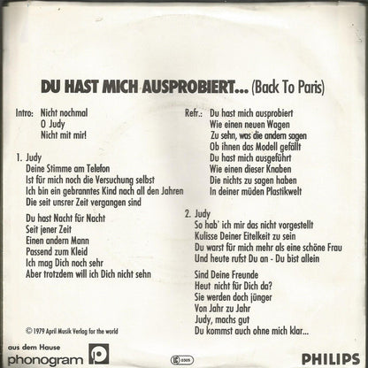 Peter Kirchberger : Du Hast Mich Ausprobiert Wie Einen Wagen (7", Single)