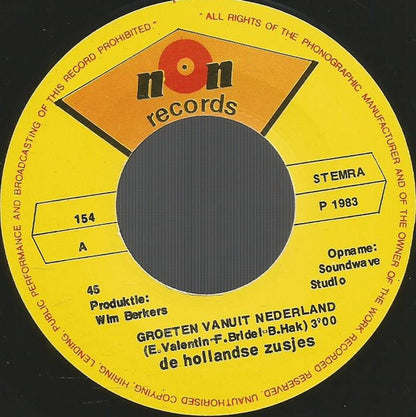 De Hollandse Zusjes : Groeten Vanuit Nederland / Twee Meisjes Uit 'T Limburgse Land (7", Single)