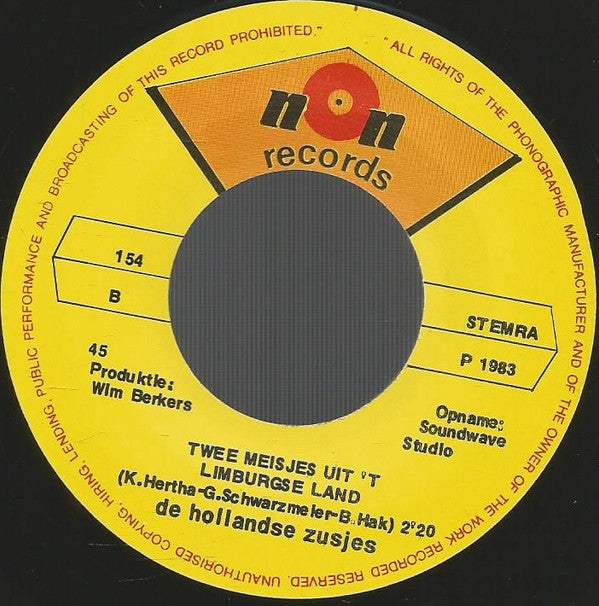 De Hollandse Zusjes : Groeten Vanuit Nederland / Twee Meisjes Uit 'T Limburgse Land (7", Single)